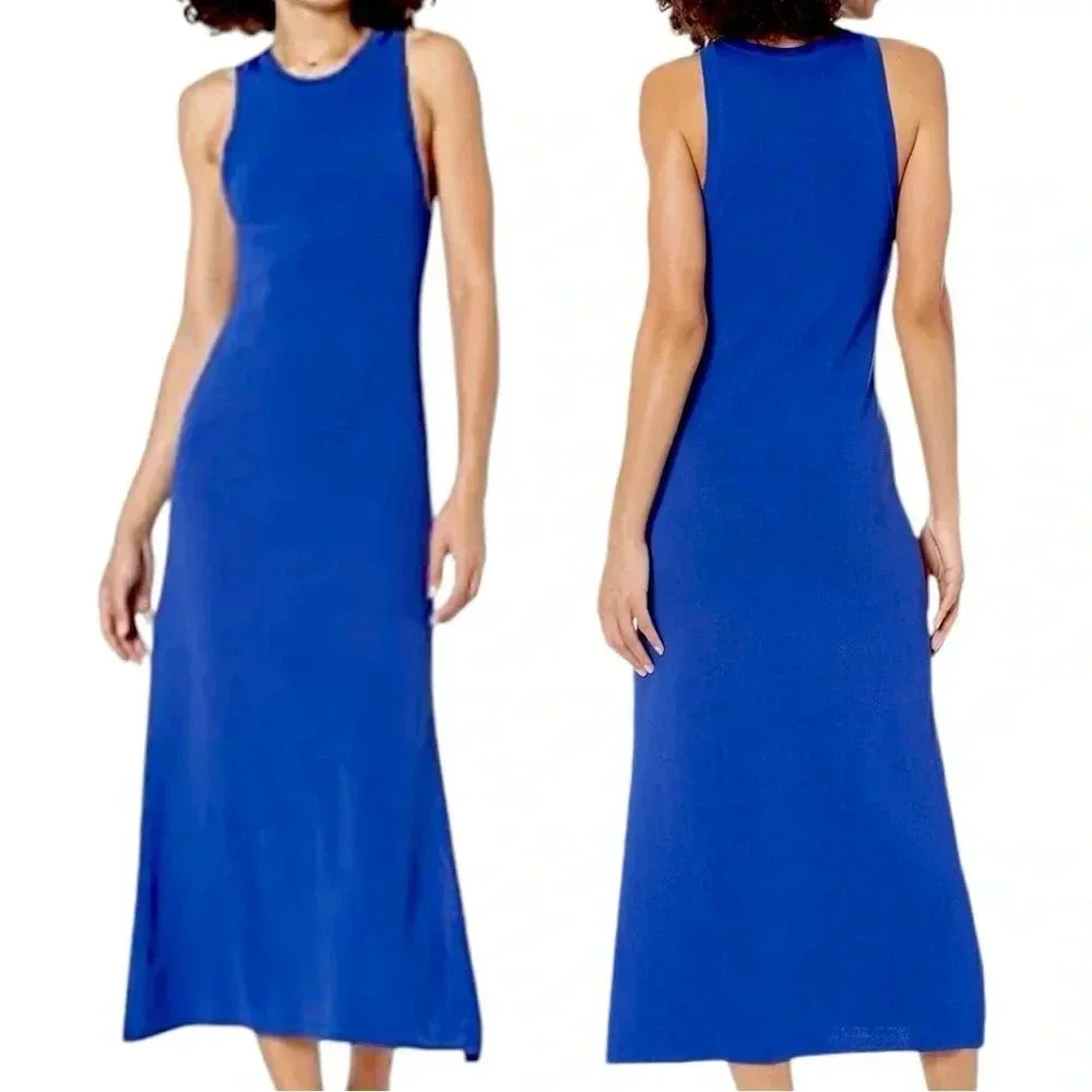 The Drop Women's Cobalt Blue Gabriela High Neck Slit Maxi Sweater Dress